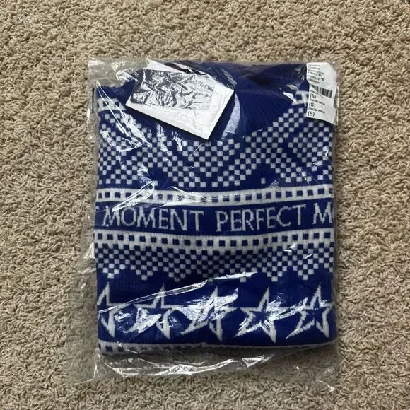 Perfect Moment Intarsia-knit sweater Merino Wool NWT Size Small Blue